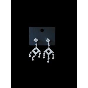 Faux silver and diamond geometric square chandelier earrings